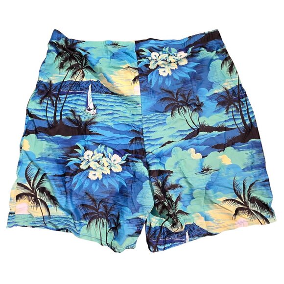 NWT | Men's Hawaiian Tropical Print Elastic Drawstring Swim Shorts - 2XL - Picture 2 of 5